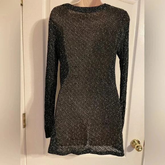 Eileen Fisher Italian Yarn‎ Black Open Knit Tunic Small Sheer Layer Preppy - Picture 2 of 5